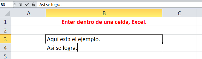 como se pone enter dentro de una celda en excel