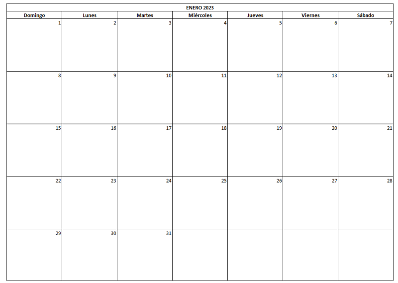 Calendario 2023 hoja por mes, tomar notas, Excel y PDF